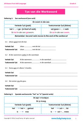 Grade 6 Afrikaans: Tye van die Werkwoord