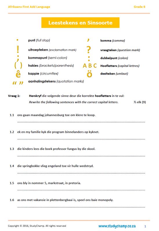 Grade 6 Afrikaans: Leestekens