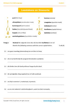 Grade 6 Afrikaans: Leestekens