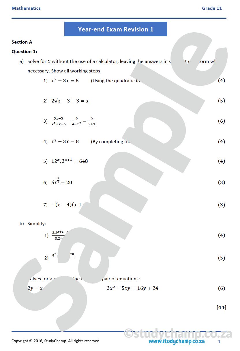 Grade 11 Year-end Exam Bundle