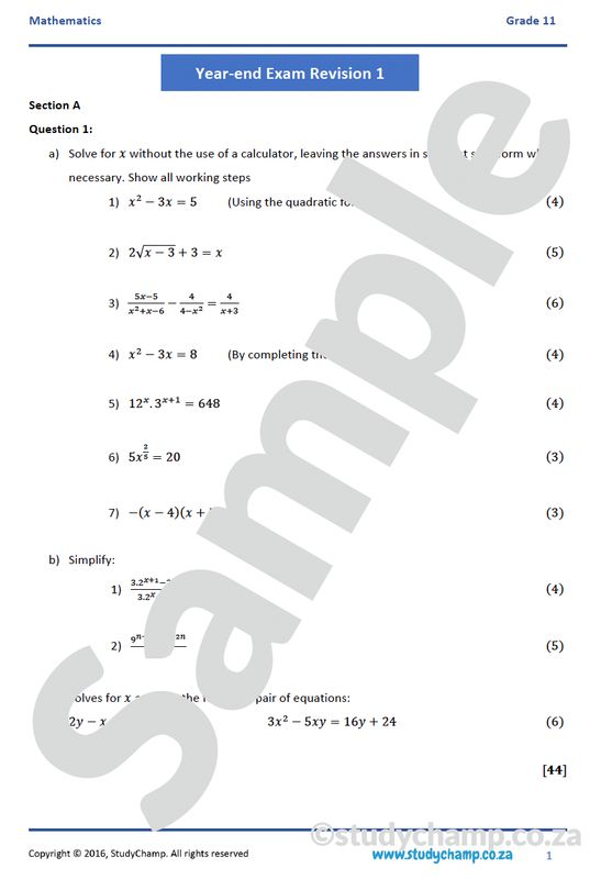Grade 11 Year-end Exam Bundle