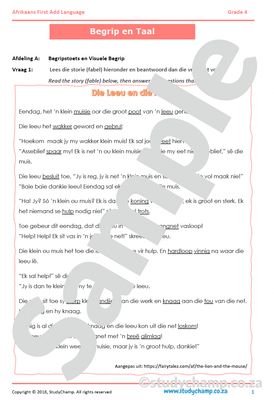 Grade 4 Afrikaans Year-end Exam: Comprehension and Language Workbook