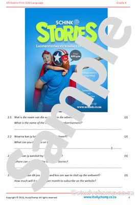 Grade 4 Afrikaans Year-end Exam: Comprehension and Language Workbook