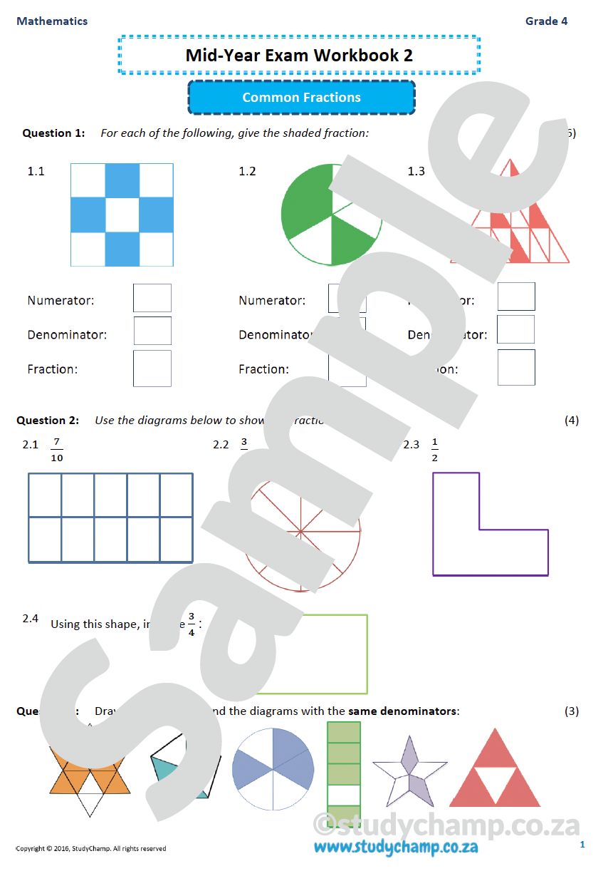 Grade 4 Maths Mid-Year Exam workbook 2: Fractions, Measurement and Data