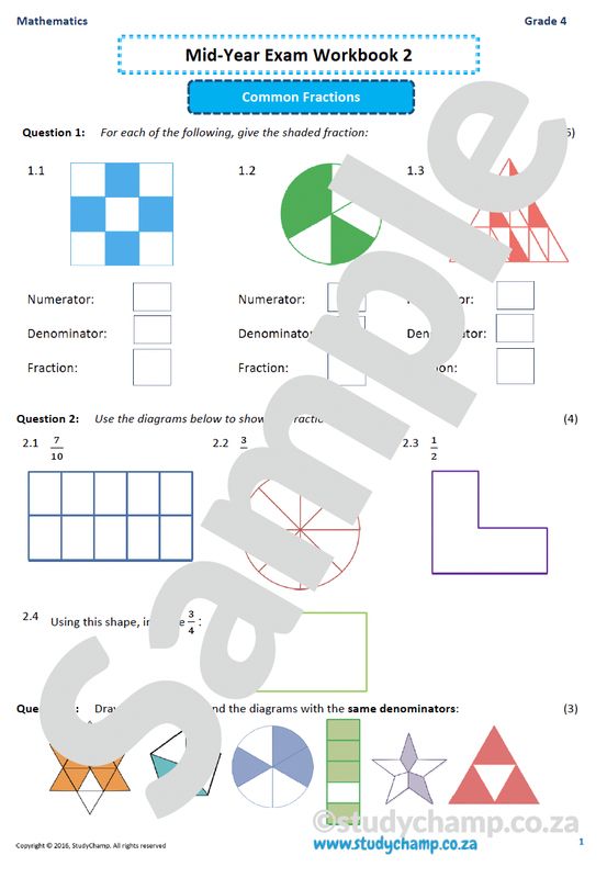 Grade 4 Maths Mid-Year Exam workbook 2: Fractions, Measurement and Data