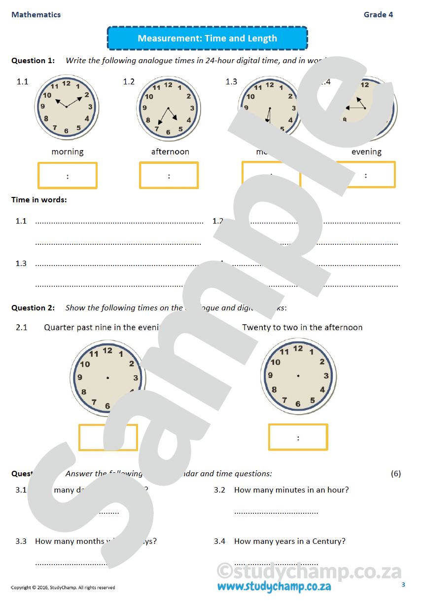 Grade 4 Maths Mid-Year Exam workbook 2: Fractions, Measurement and Data