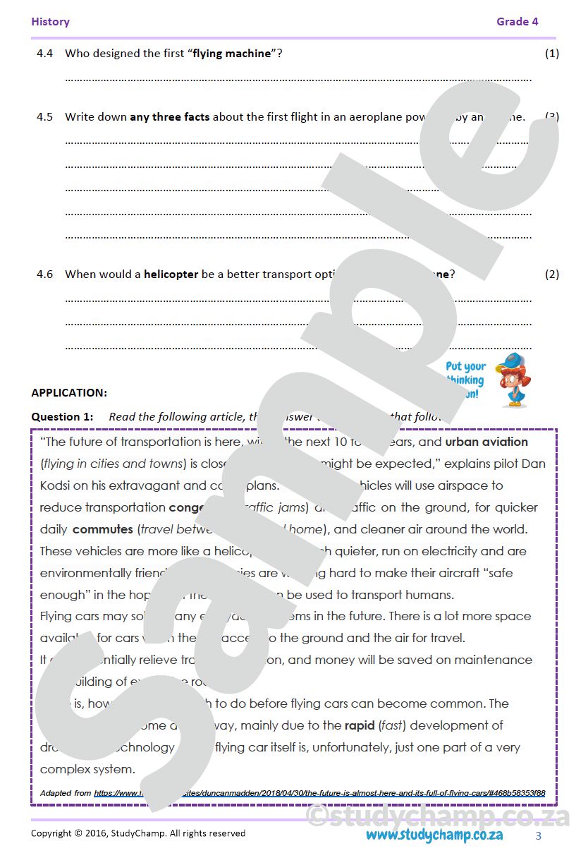 Grade 4 History Test: Transport on Water and in the Air