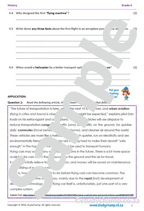 Grade 4 History Test: Transport on Water and in the Air