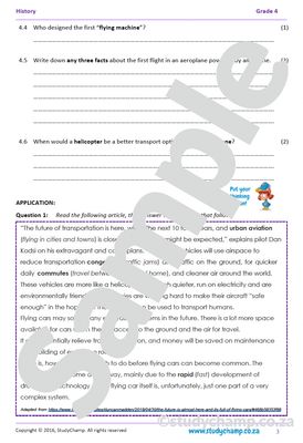 Grade 4 History Test: Transport on Water and in the Air