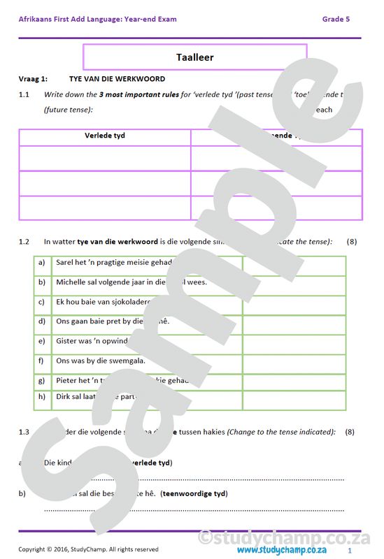 Grade 5 Afrikaans Year-end Exam: Language workbook