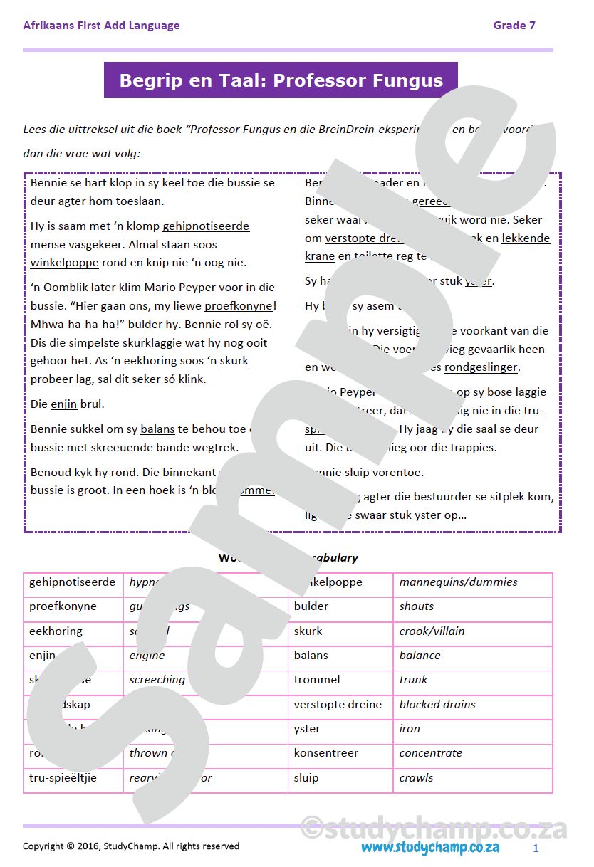 Grade 7 Afrikaans Begrip en Taal: Professor Fungus