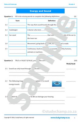 Grade 4 Natural Sciences Test: Energy and Sound