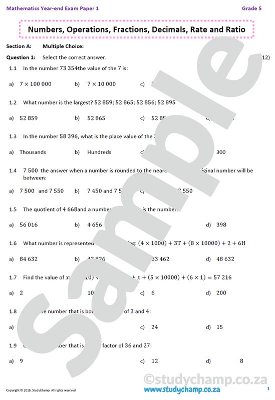 Grade 5 Mathematics Year-End Exam: Paper 1