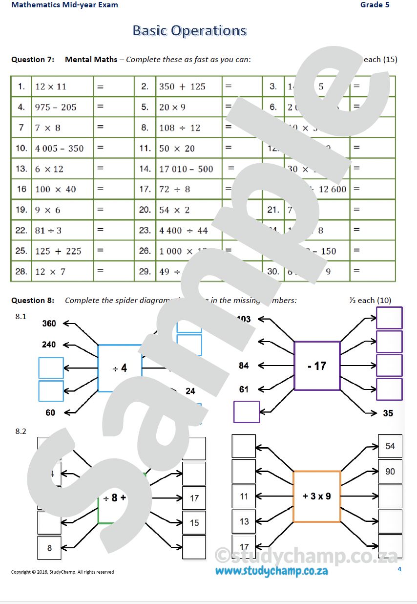 Grade 5 Mathematics Mid-Year Exam: Workbook 1