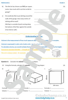 Grade 5 Mathematics Worksheet: Measurement - Perimeter, Area and Volume