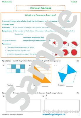 Grade 5 Mathematics Worksheet: Common Fractions