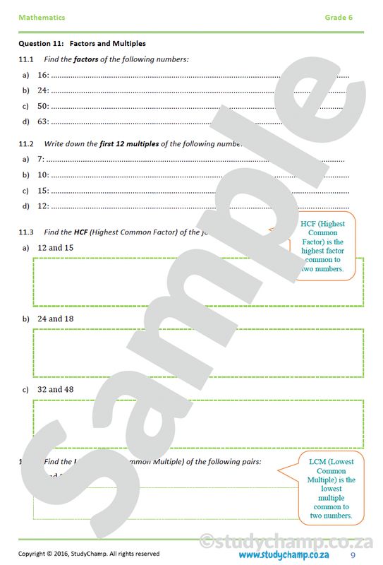 Grade 6 Maths Mid-year Exam Revision: Workbook 1