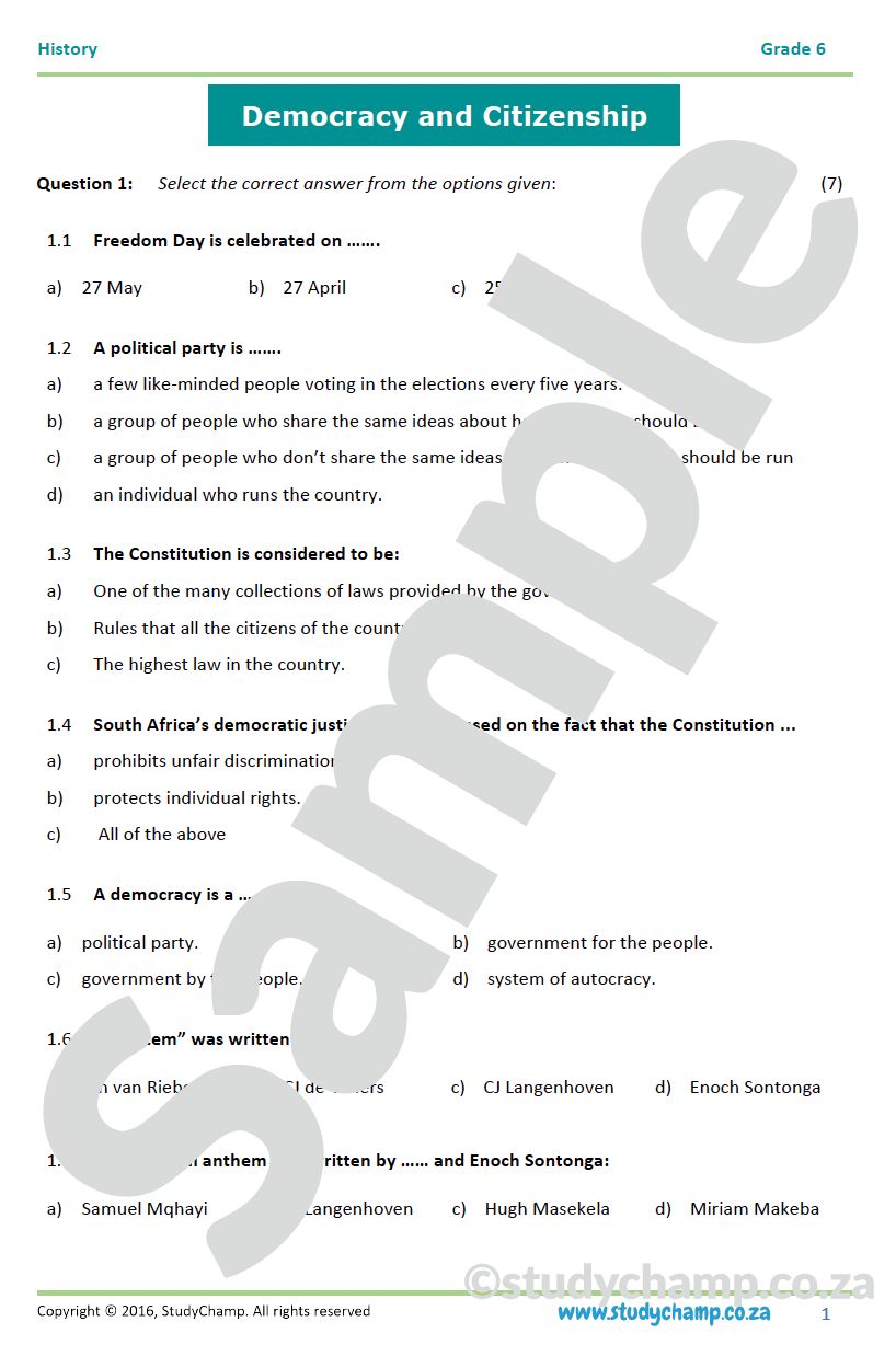 Grade 6 History Test: Democracy and Citizenship