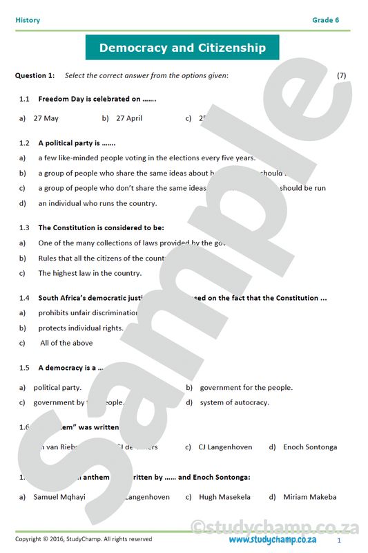 Grade 6 History Test: Democracy and Citizenship