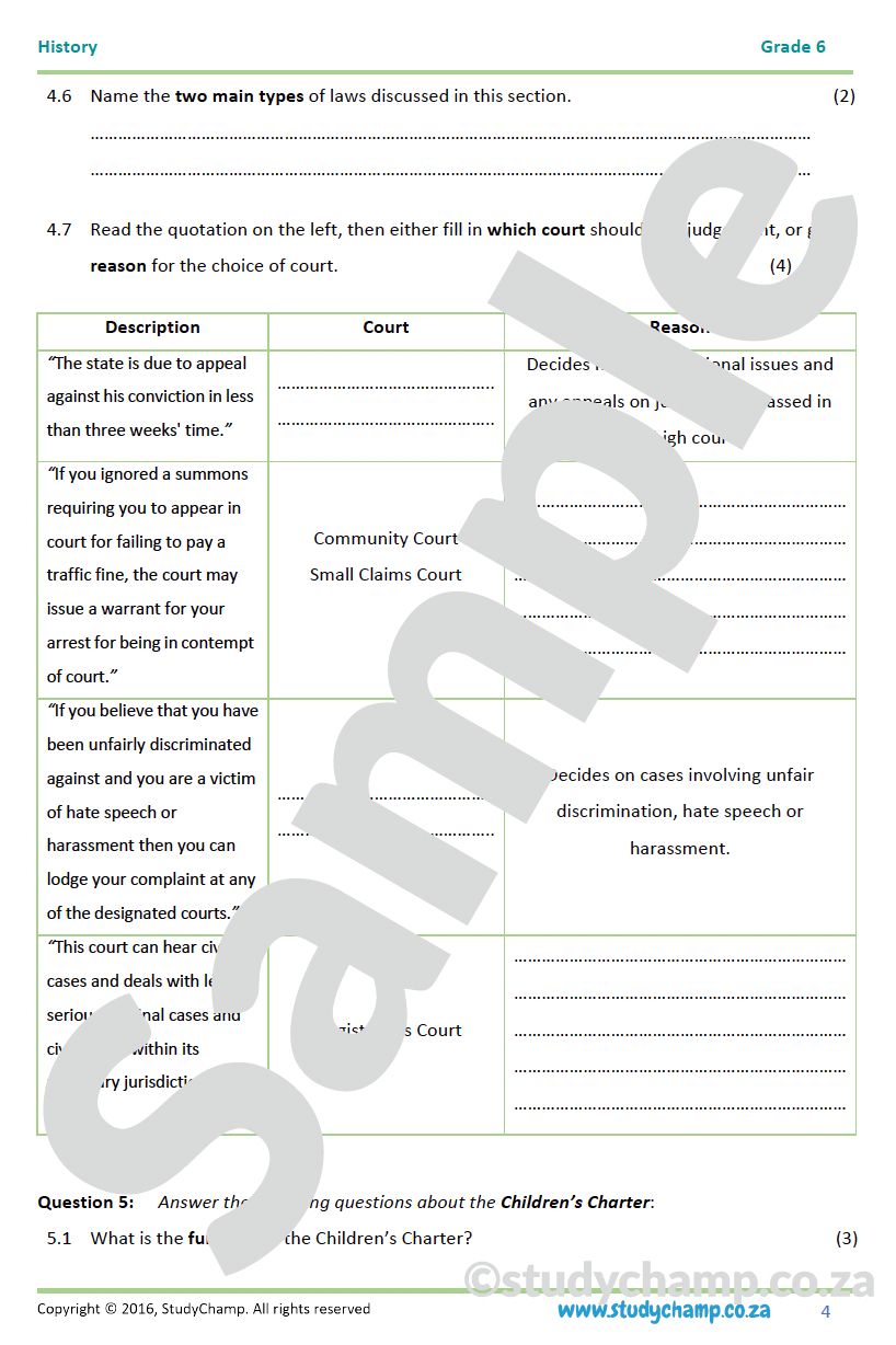 Grade 6 History Test: Democracy and Citizenship