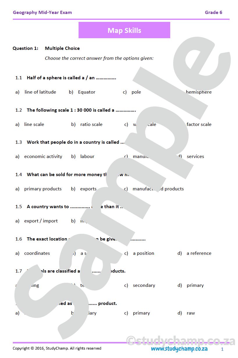 Grade 6 Geography Mid-Year Exam Revision workbook