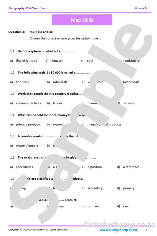 Grade 6 Geography Mid-Year Exam Revision workbook