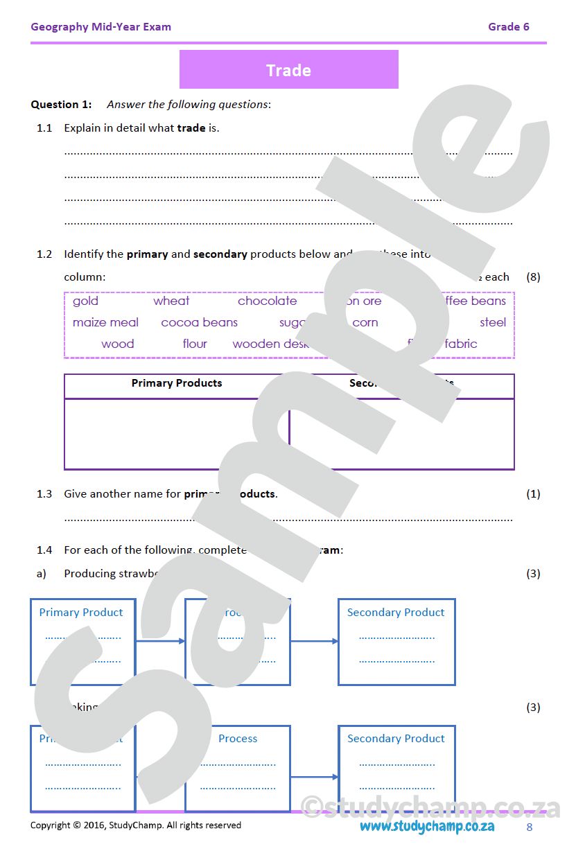 Grade 6 Geography Mid-Year Exam Revision workbook