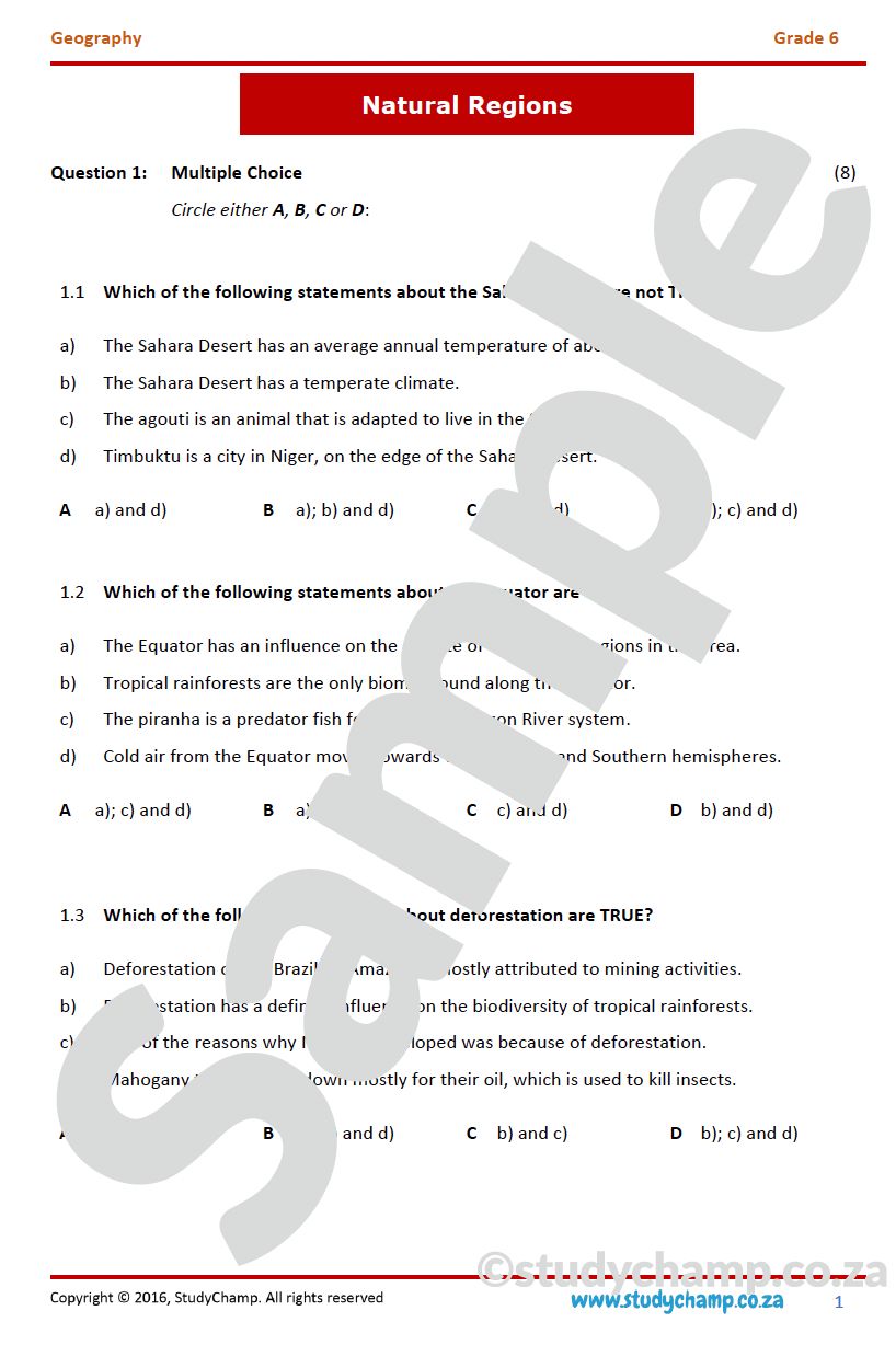 Grade 6 Geography Test: Natural Regions