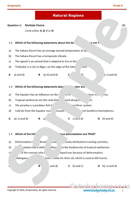 Grade 6 Geography Test: Natural Regions