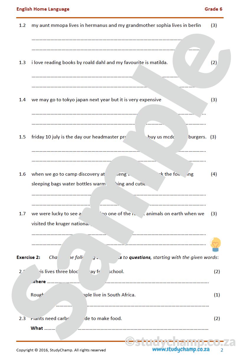 Grade 6 English Worksheet: Punctuation