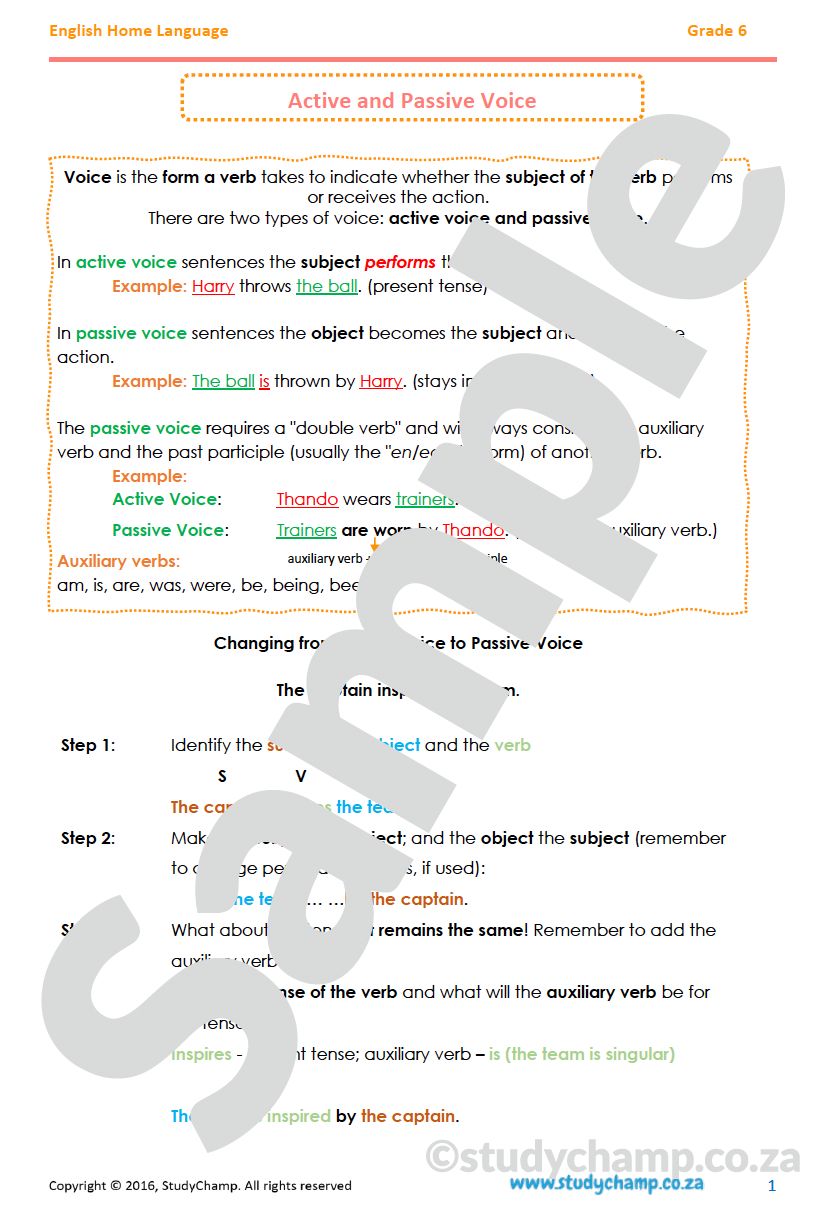 Grade 6 English Worksheet: Active and Passive Voice