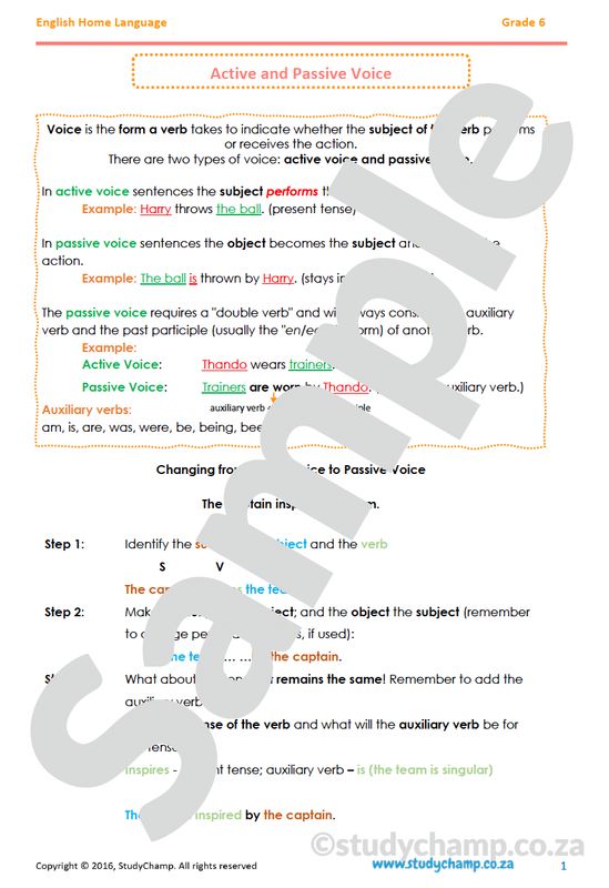 Grade 6 English Worksheet: Active and Passive Voice