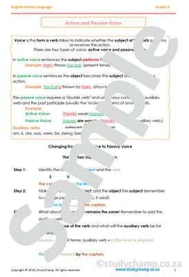Grade 6 English Worksheet: Active and Passive Voice