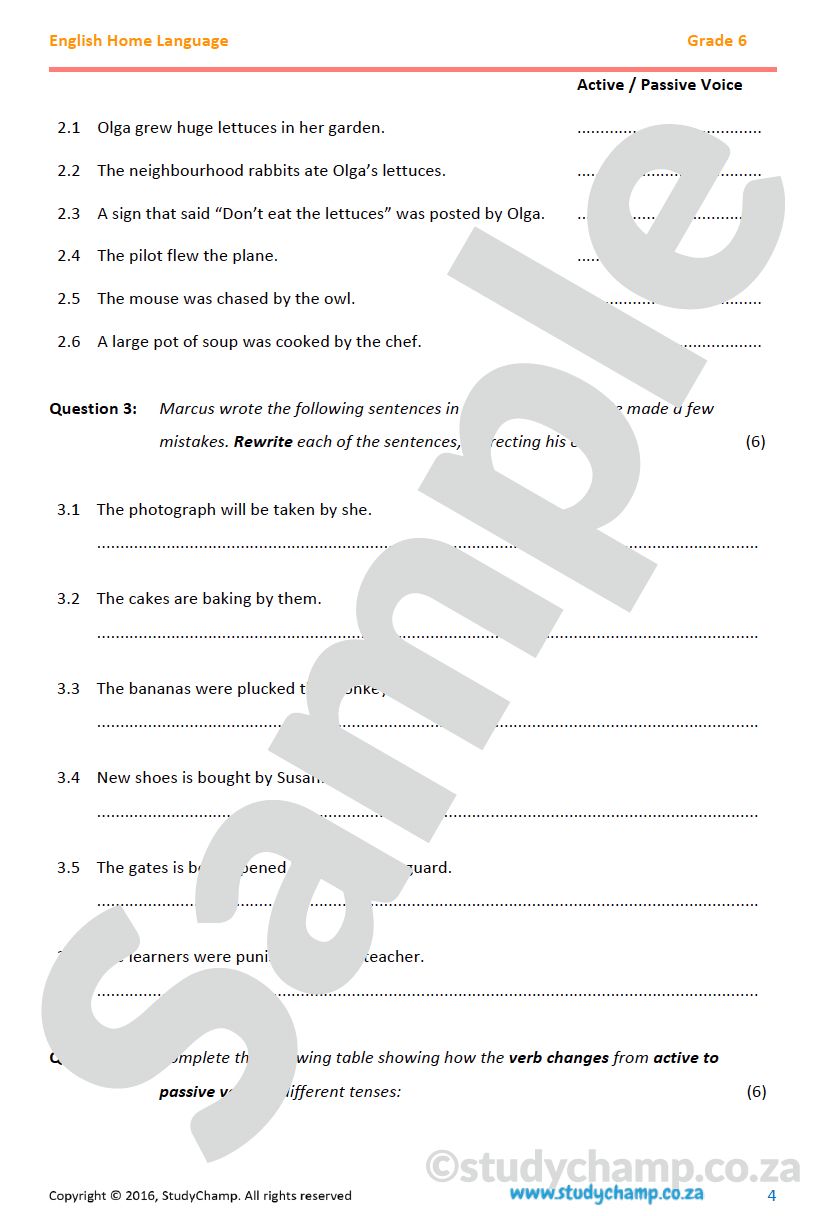 Grade 6 English Worksheet: Active and Passive Voice