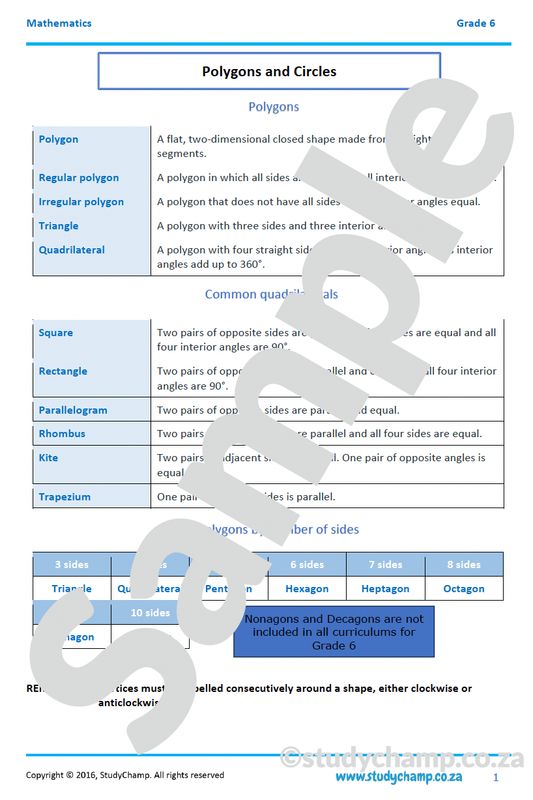 Grade 6 Maths Workbook: Geometry - Polygons and Circles