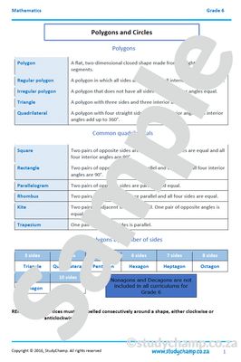 Grade 6 Maths Workbook: Geometry - Polygons and Circles