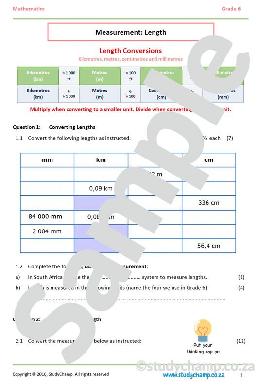 Grade 6 Maths Worksheet: Measurement - Length