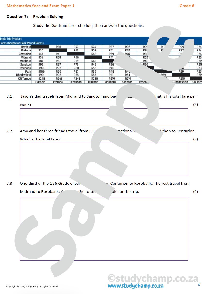 Grade 6 Maths Year-end Exam: Practice Paper 1