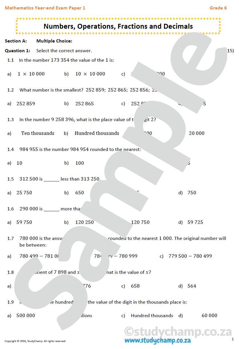 Grade 6 Maths Year-end Exam: Practice Paper 1