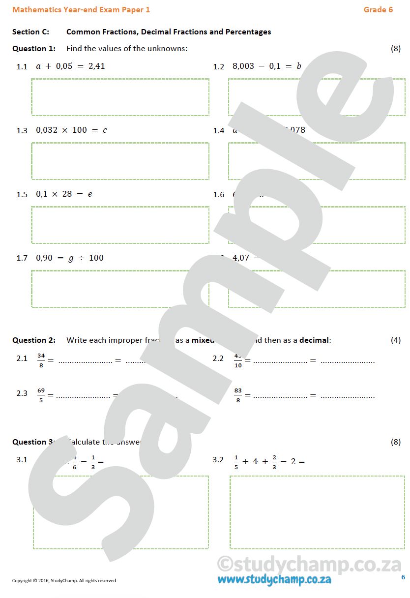 Grade 6 Maths Year-end Exam: Practice Paper 1