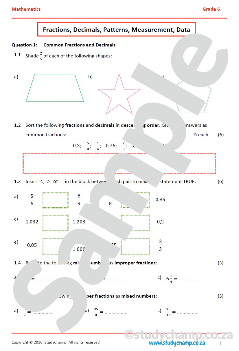 Grade 6 Maths Mid-year Exam Revision: Workbook 2