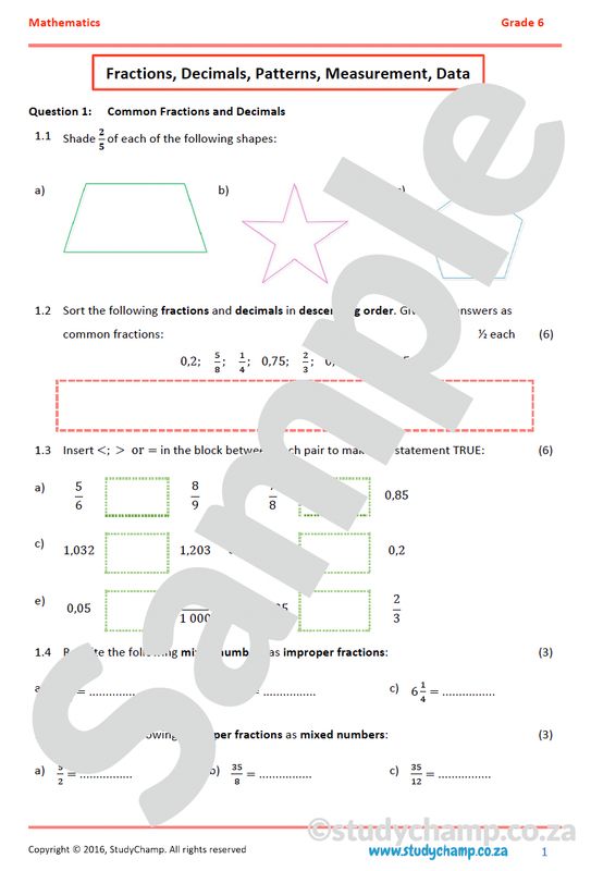 Grade 6 Maths Mid-year Exam Revision: Workbook 2