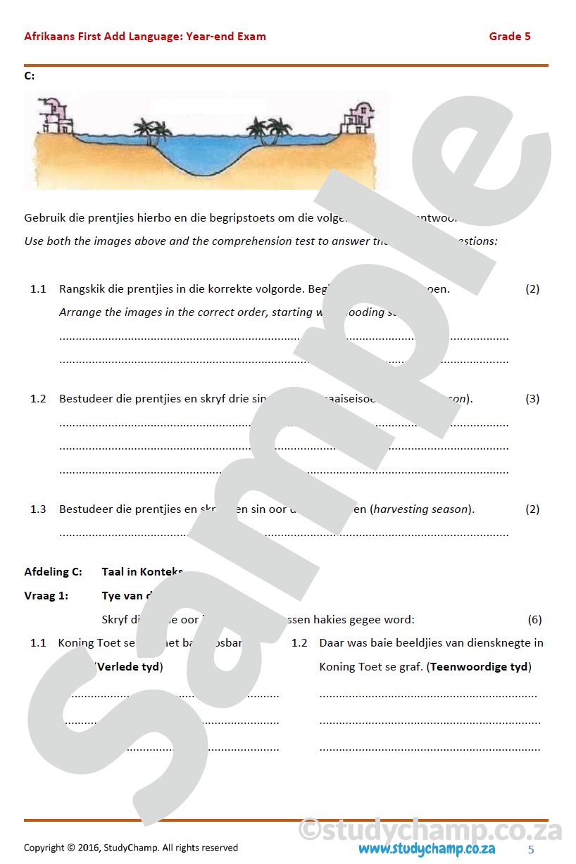Grade 5 Afrikaans Year-end Exam: Comprehenson
