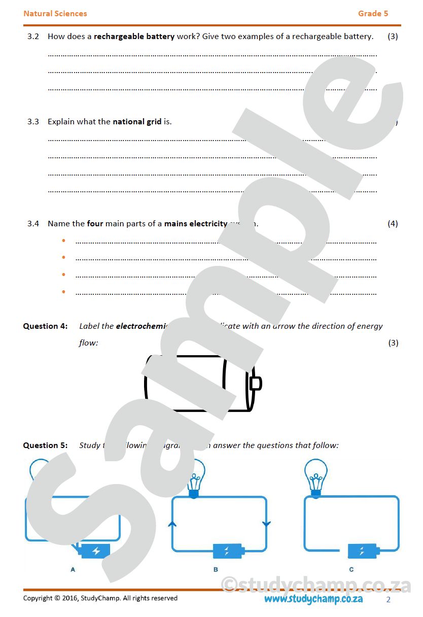 Grade 5 Natural Sciences Test: Energy and Mains Electricity