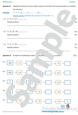 Grade 5 Mathematics Worksheet: Patterns and Algebra
