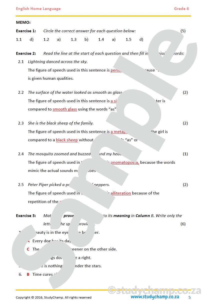 Grade 6 English Worksheet: Figures of Speech and Poetry
