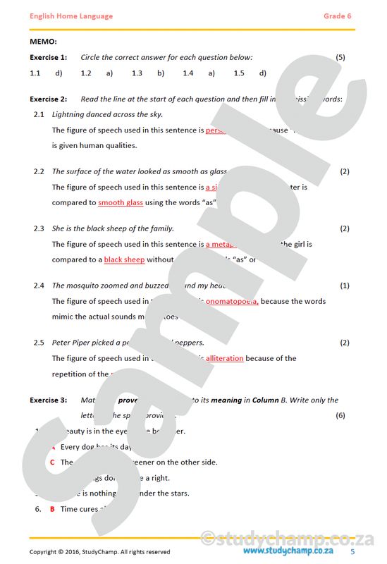 Grade 6 English Worksheet: Figures of Speech and Poetry