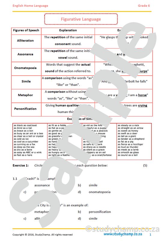 Grade 6 English Worksheet: Figures of Speech and Poetry