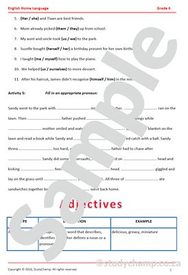 Grade 6 English Worksheet: Parts of Speech Complete