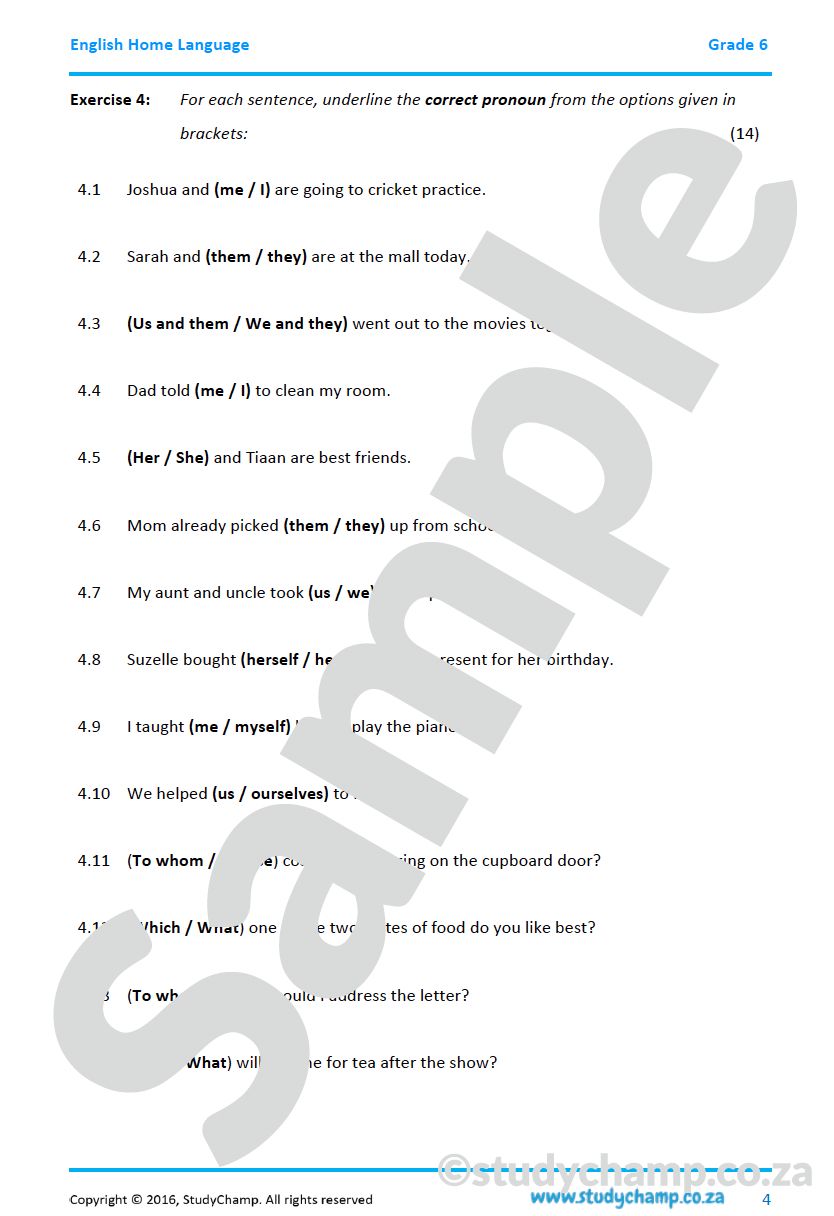 Grade 6 English Worksheet: Parts of Speech - Nouns, Pronouns and Adjectives